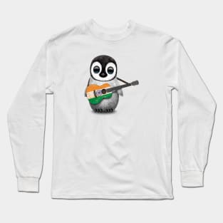 Baby Penguin Playing Indian Flag Guitar Long Sleeve T-Shirt